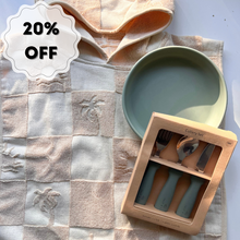 Load image into Gallery viewer, VALUE BUNDLE | Hooded Towel + Suction Plate + Stainless Steel Cutlery