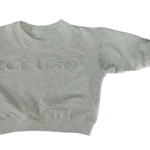 Load image into Gallery viewer, crew sweatshirt showing the sleeve and shape in blizzard colour with Calf & Crew logo embroidered