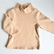Load image into Gallery viewer, the peach stripped thick long sleeve skivvy top with one arm folded across the body