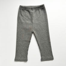 Load image into Gallery viewer, the ribbed straight fit leggings laying flat in charcoal colour