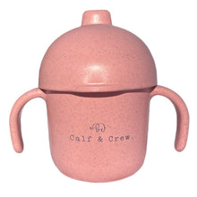 Load image into Gallery viewer, the wheat sippy cup with the calf &amp; crew logo in salmon colour
