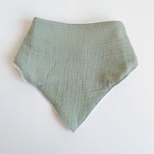 Load image into Gallery viewer, the front of the muslin towel dribble bib in sage colour
