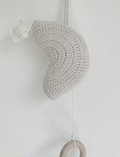 Load and play video in Gallery viewer, dusk crochet moon musical pull toy swinging slightly
