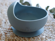 Load image into Gallery viewer, the silicone suction bowl in baby blue colour showing the calf &amp; crew logo on the side
