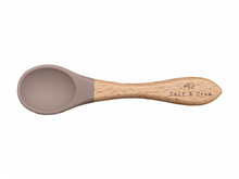 Load image into Gallery viewer, beechwood spoon with latte coloured silicone tip and engraved Calf &amp; Crew logo
