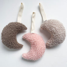 Load image into Gallery viewer, three teddy moon comfort dummy holders in mocha, baby pink and chai colours
