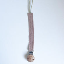 Load image into Gallery viewer, cotton dummy clip in dusy rose colour with a elephant logo on the wooden clip
