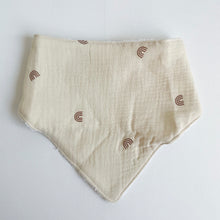Load image into Gallery viewer, the front of the muslin towel dribble bib in rainbow colour
