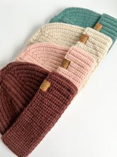 Load image into Gallery viewer, four toddler beanies in chestnut, blush, oatmeal and forest colour
