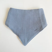 Load image into Gallery viewer, the front of the muslin towel dribble bib in blue colour
