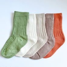 Load image into Gallery viewer, the crew socks in five colours, apple, ivory, latte, mocha, and burnt orange
